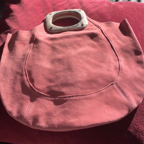 NWOT Anthropologie suede purse pink with stone handles - Picture 2 of 8